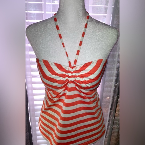 Mossimo Women’s Orange and White Striped Halter Spaghetti Strap Tankini M EUC - Picture 3 of 16